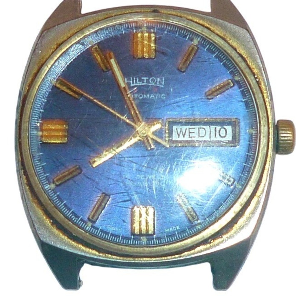 Vintage 1970s Hilton 17 Jewels Automatic Day-Date Men's Watch Head – Running